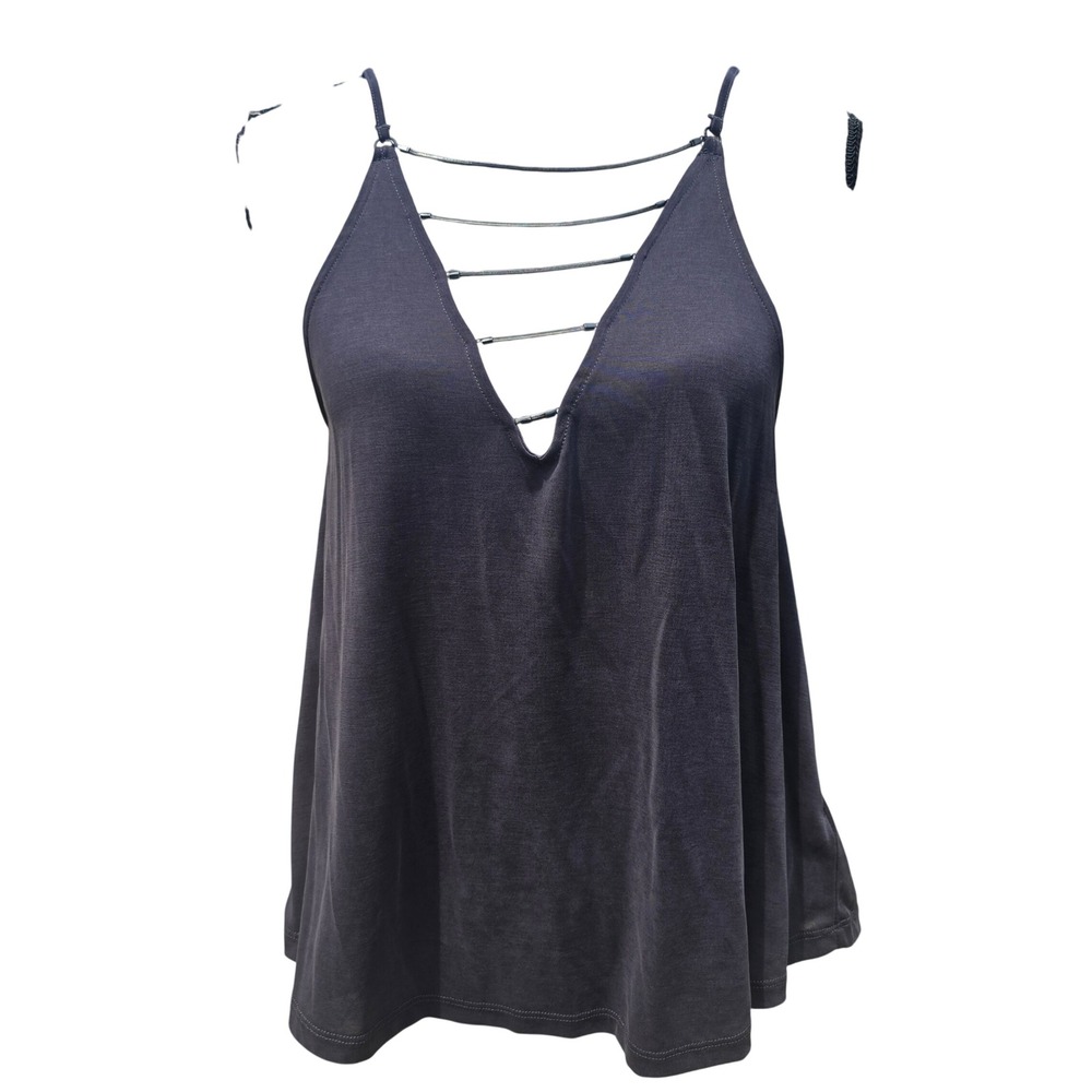Silence + Noise NWT Womens Strappy V-Neck Tank Top Black OB564699 Size Small - Picture 2 of 9